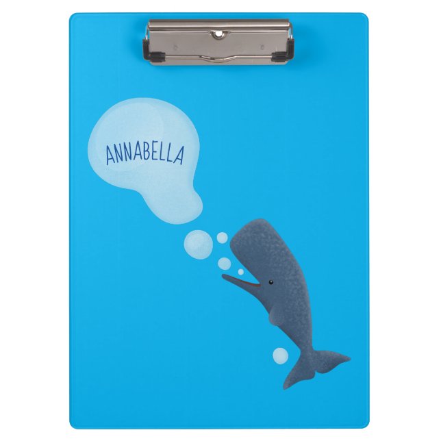 Cute sperm whale blowing bubbles cartoon clipboard (Front)