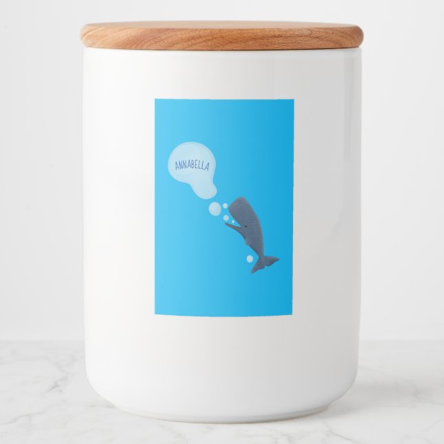 Cute sperm whale blowing bubbles cartoon food label (Front)