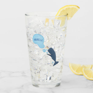 Cute sperm whale blowing bubbles cartoon glass