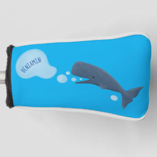 Cute sperm whale blowing bubbles cartoon golf head cover