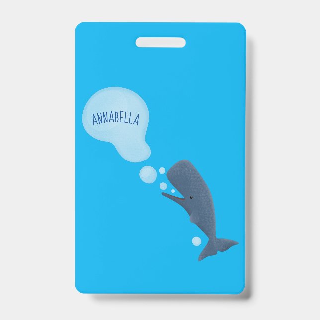 Cute sperm whale blowing bubbles cartoon ID badge (Front)
