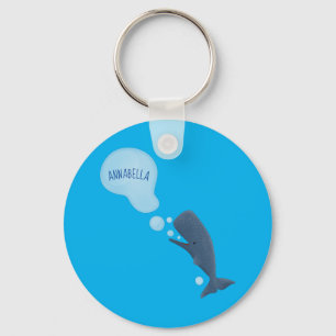 Cute sperm whale blowing bubbles cartoon key ring