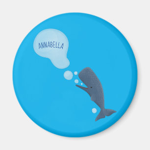 Cute sperm whale blowing bubbles cartoon magnet