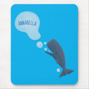 Cute sperm whale blowing bubbles cartoon mouse mat