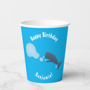 Cute sperm whale blowing bubbles cartoon  paper cups
