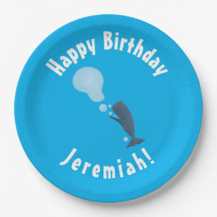 Cute sperm whale blowing bubbles cartoon paper plate