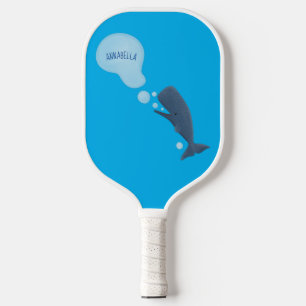 Cute sperm whale blowing bubbles cartoon pickleball paddle