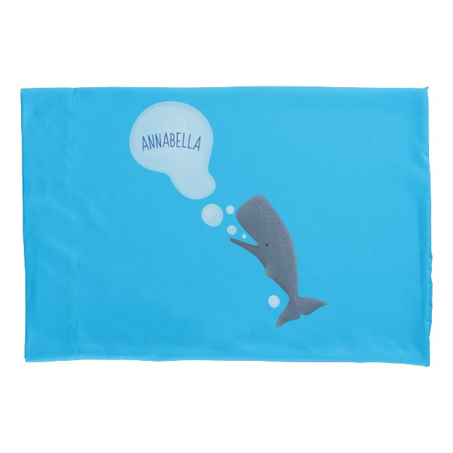 Cute sperm whale blowing bubbles cartoon pillowcase (Front)