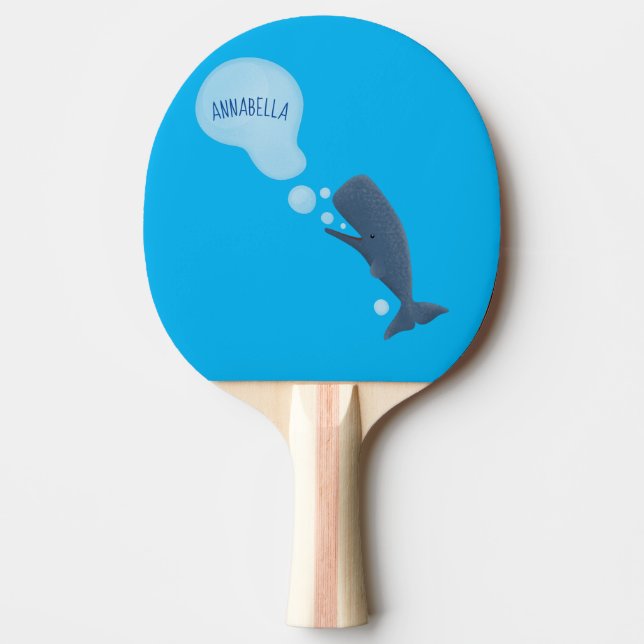 Cute sperm whale blowing bubbles cartoon ping pong paddle (Front)