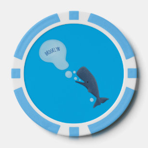 Cute sperm whale blowing bubbles cartoon poker chips