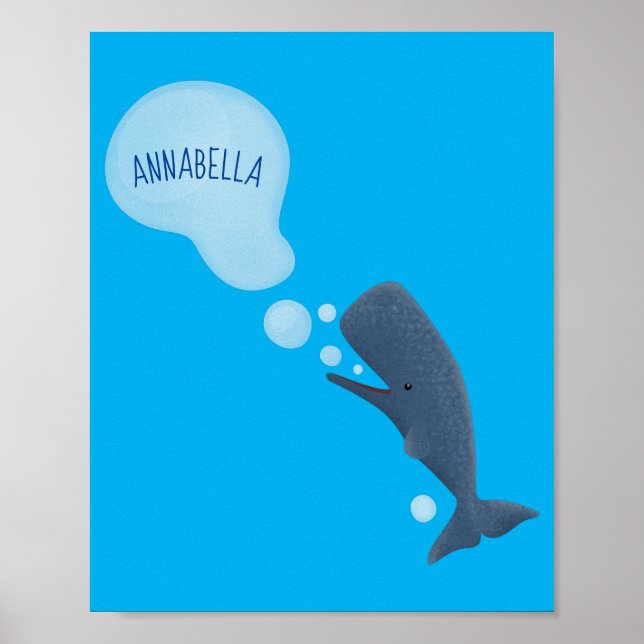 Cute sperm whale blowing bubbles cartoon poster (Front)