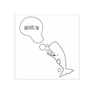 Cute sperm whale blowing bubbles cartoon rubber stamp