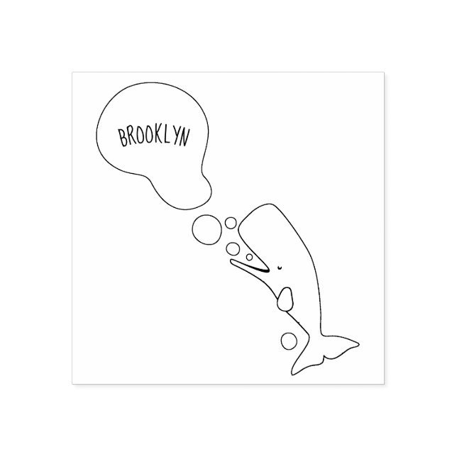 Cute sperm whale blowing bubbles cartoon rubber stamp (Imprint)