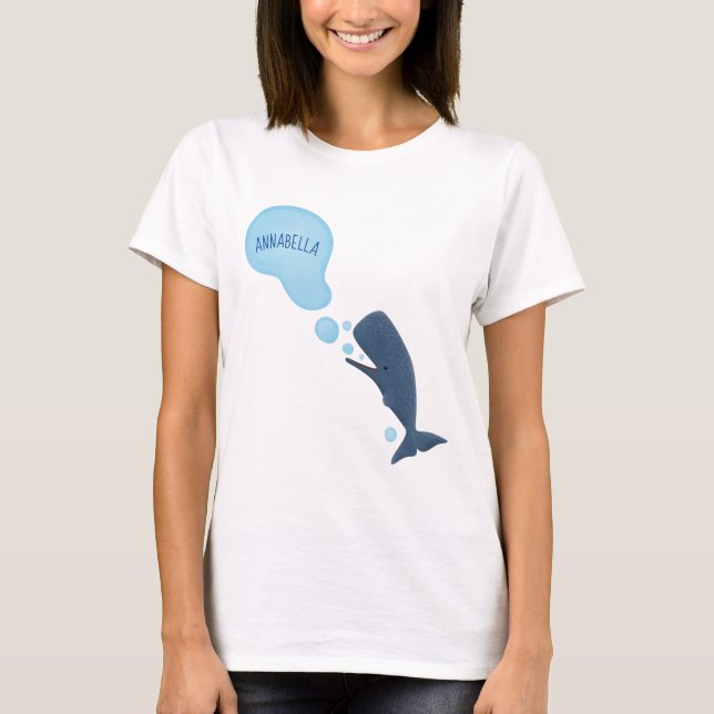 Cute sperm whale blowing bubbles cartoon T-Shirt (Front)