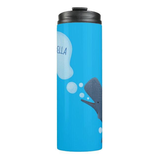 Cute sperm whale blowing bubbles cartoon thermal tumbler (Front)