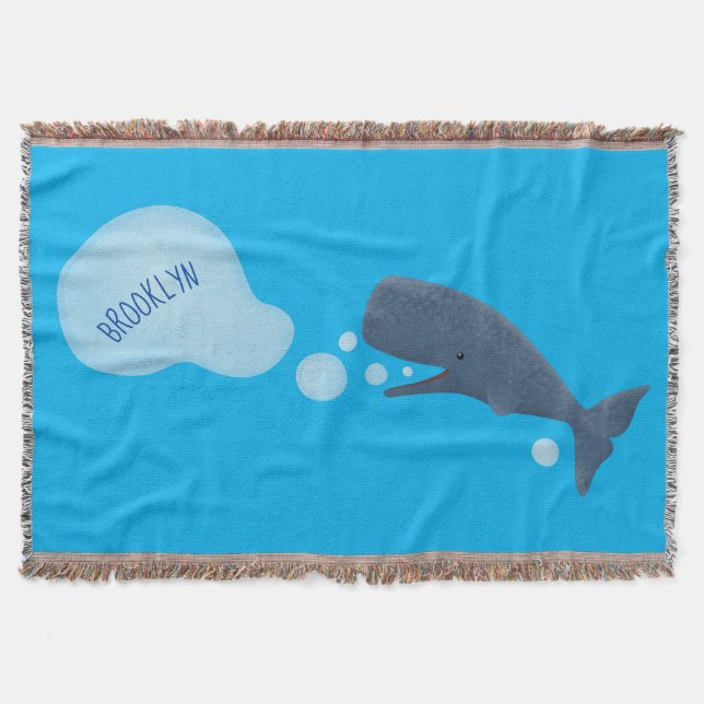 Cute sperm whale blowing bubbles cartoon throw blanket (Front)