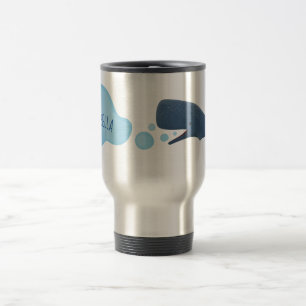 Cute sperm whale blowing bubbles cartoon travel mug