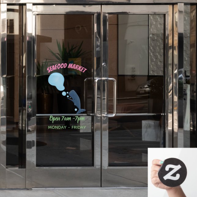 Cute sperm whale blowing bubbles cartoon window cling (Office Door)