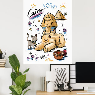 Cute Sphinx Cairo Egypt Doodle Art Poster