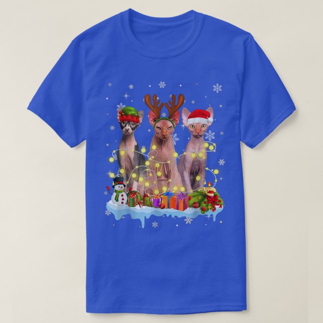 Cute Sphyn Santa Hat Christmas Light Xmas  T-Shirt (Design Front)