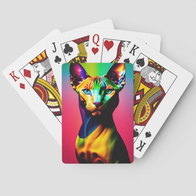 Cute Sphynx Cat Colourful Art Playing Cards (Back)