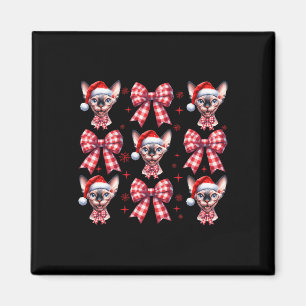 Cute Sphynx Cat Red Plaid Coquette Bow Christmas W Magnet