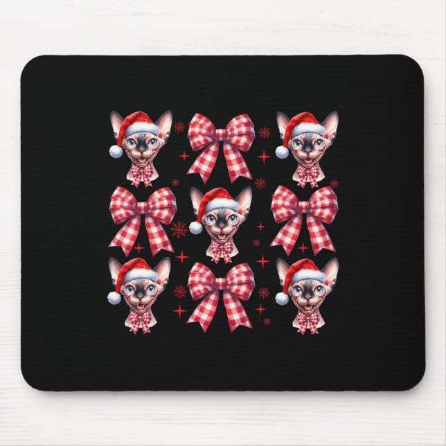Cute Sphynx Cat Red Plaid Coquette Bow Christmas W Mouse Mat (Front)