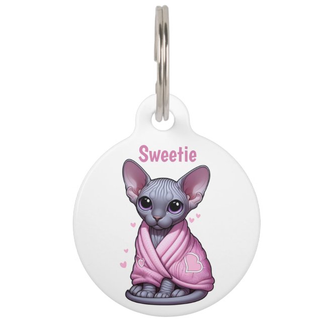 Cute Sphynx Kitten Cartoon Cat Identification Pet Tag (Front)