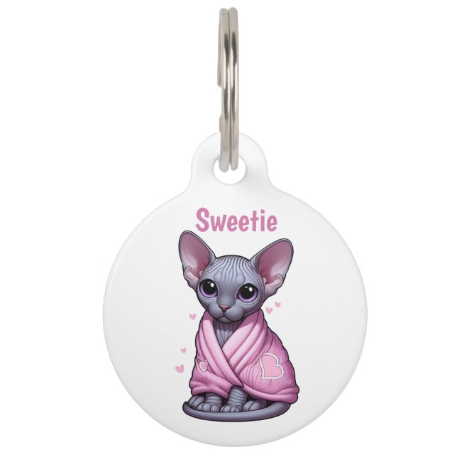Cute Sphynx Kitten Personalised Cat ID Tag (Front)