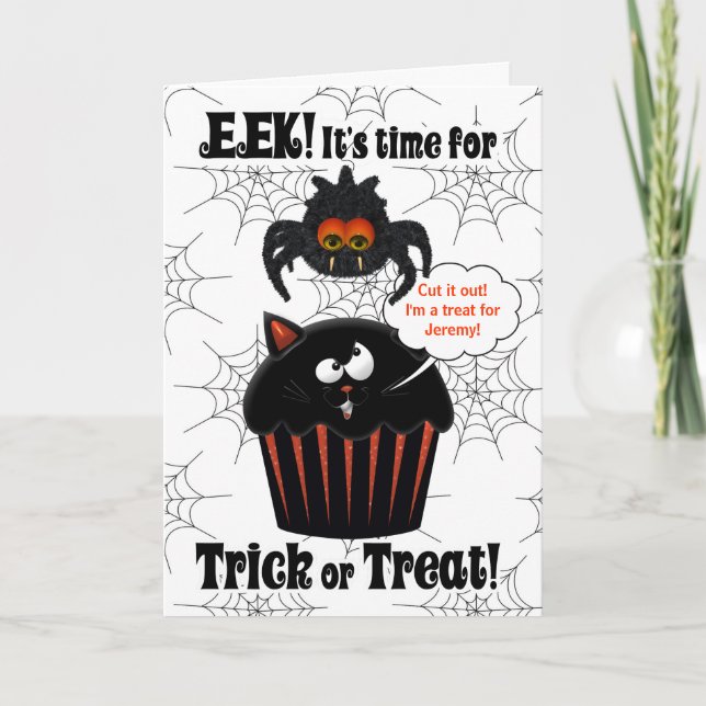 Cute Spider and Cupcake Custom Halloween Card (Front)