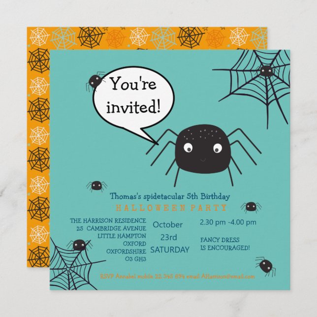 Cute Spider Birthday/Halloween Child's (Front/Back)