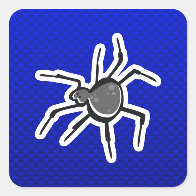 Cute Spider; Blue Square Sticker (Front)