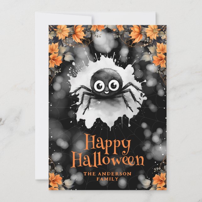 Cute Spider Cobweb Happy Halloween Card (Front)