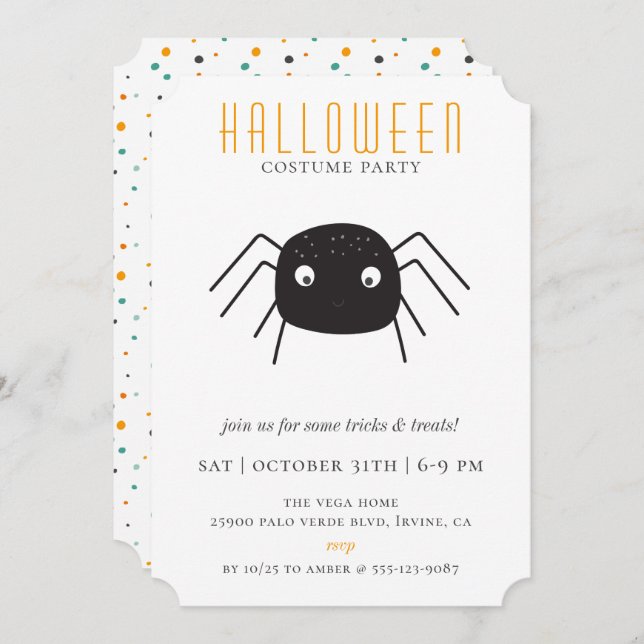 Cute Spider Halloween Costume Party Invitation (Front/Back)
