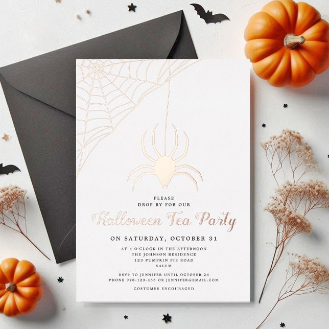 Cute Spider Halloween Tea Party Rose Gold (Cute Spider Halloween Tea Party Rose Gold Foil Invitation)