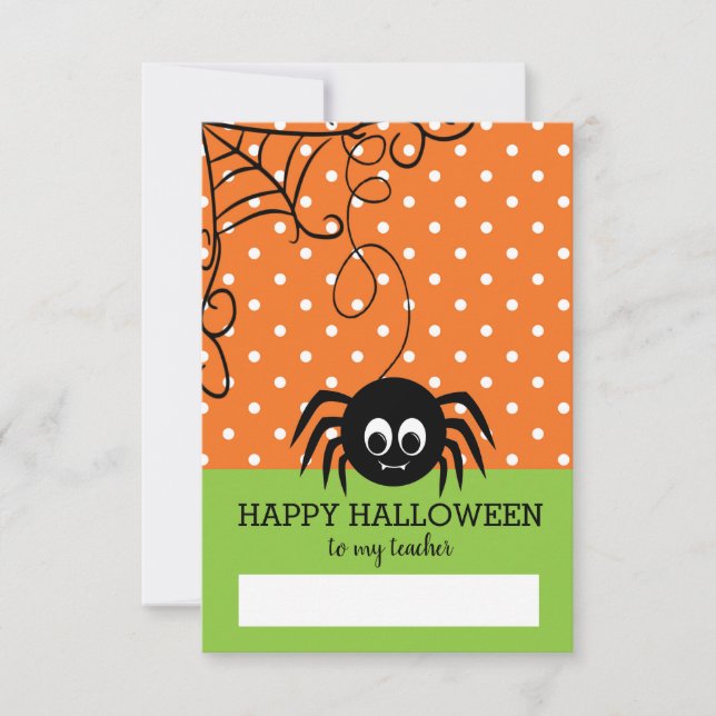 Cute Spider Happy Halloween Teacher Card (Front)