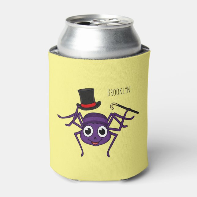 Cute spider in top hat cartoon can cooler (Can Front)