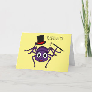 Cute spider in top hat cartoon card