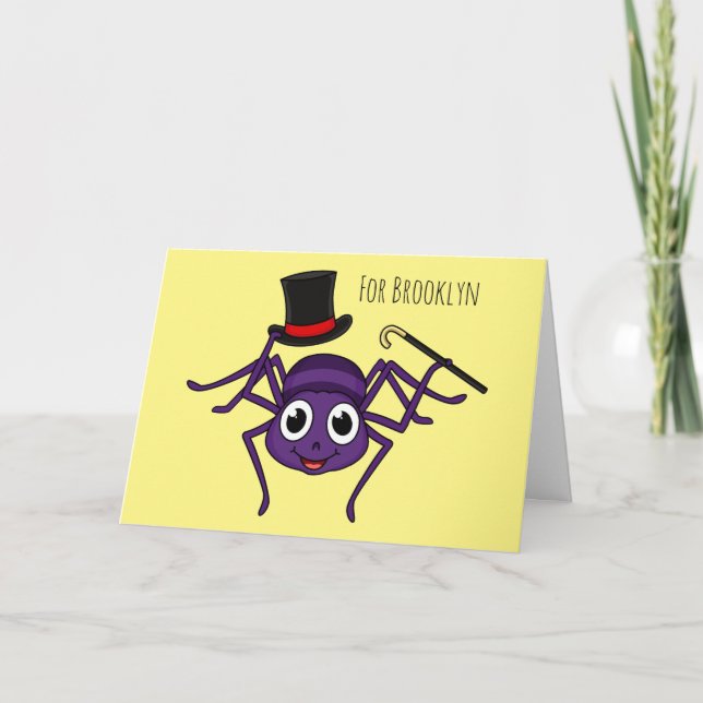 Cute spider in top hat cartoon card (Front)