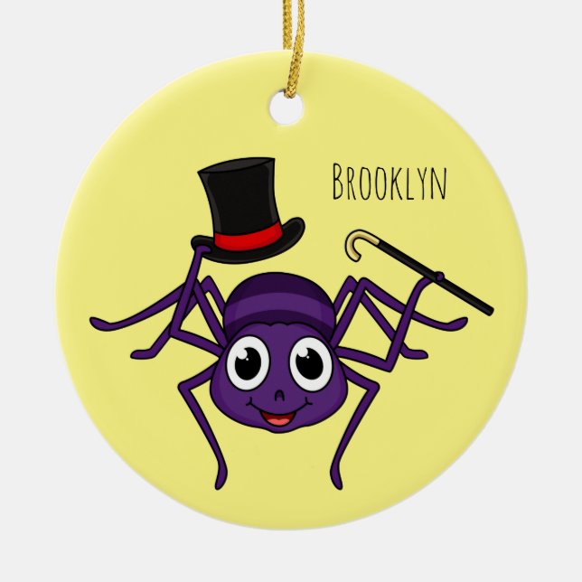 Cute spider in top hat cartoon ceramic tree decoration (Front)