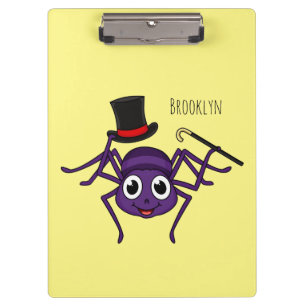 Cute spider in top hat cartoon clipboard