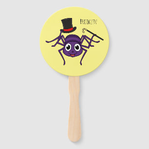 Cute spider in top hat cartoon hand fan