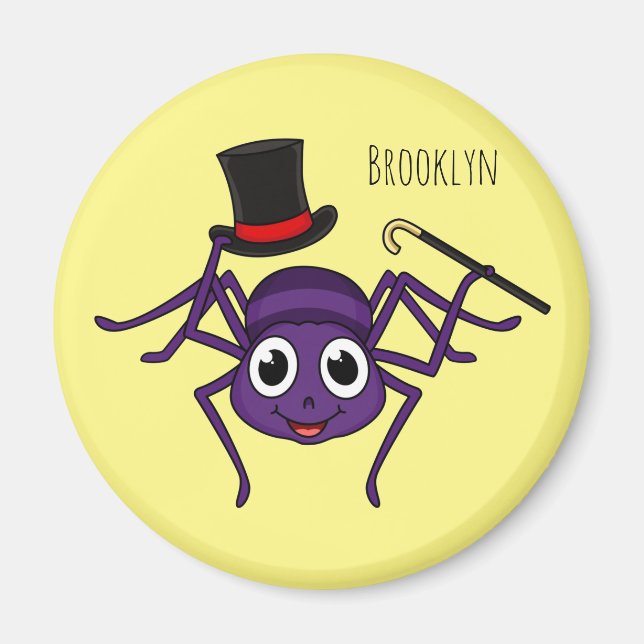 Cute spider in top hat cartoon magnet (Front)