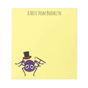 Cute spider in top hat cartoon notepad