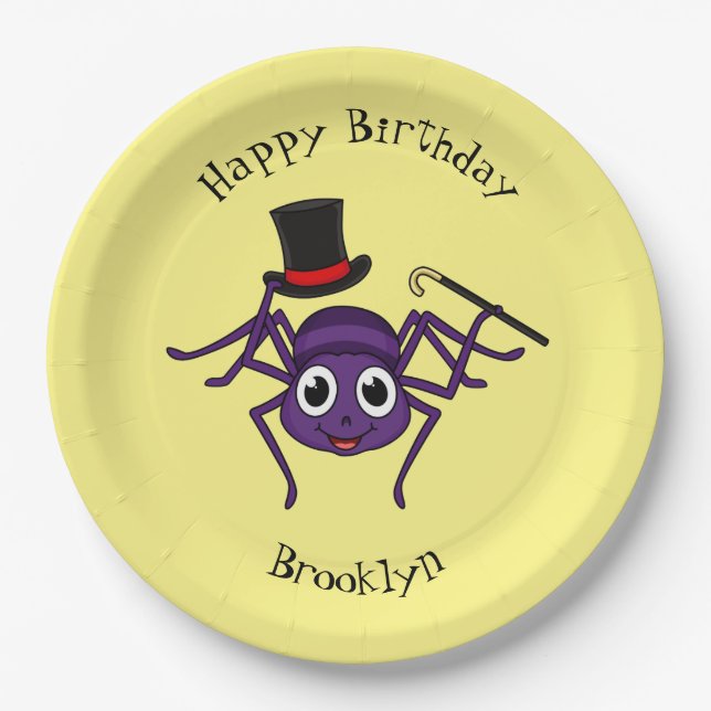Cute spider in top hat cartoon paper plate (Front)