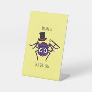 Cute spider in top hat cartoon pedestal sign