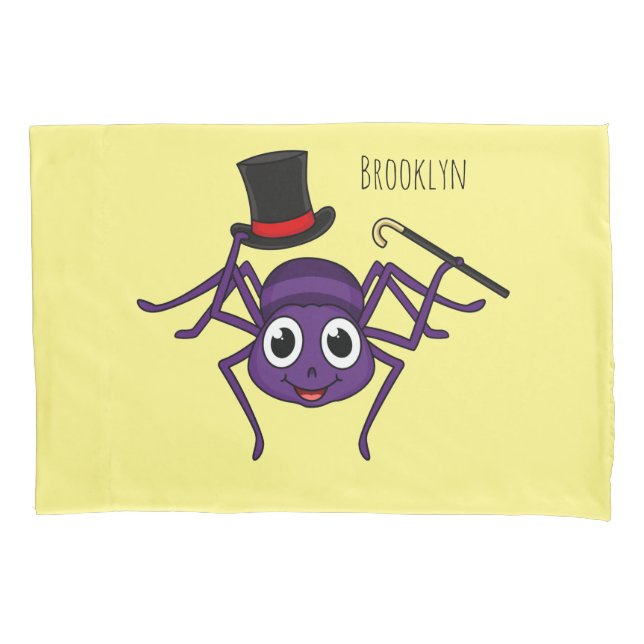 Cute spider in top hat cartoon pillowcase (Front)