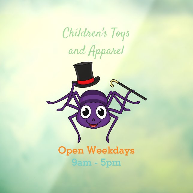 Cute spider in top hat cartoon window cling (Sheet 3)