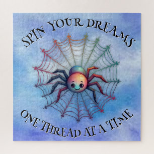 Cute Spider Inspirational Quote Monogram on blue   Jigsaw Puzzle