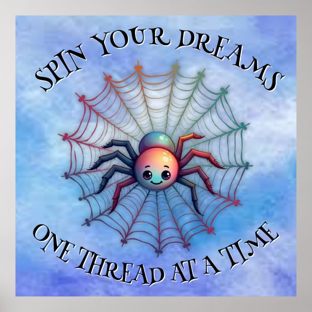 Cute Spider Inspirational Quote Monogram on blue | Poster (Front)